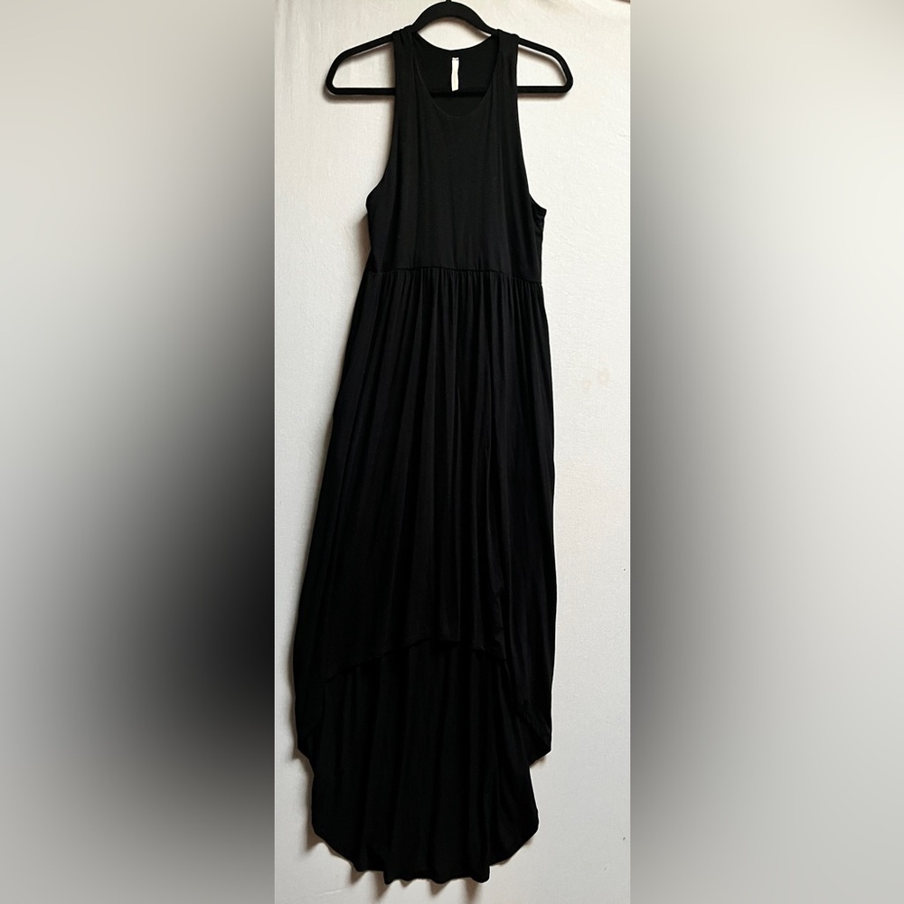 Bellamie Black Sleeveless Hi-Low Midi Dress Rayon Stretch Sz L